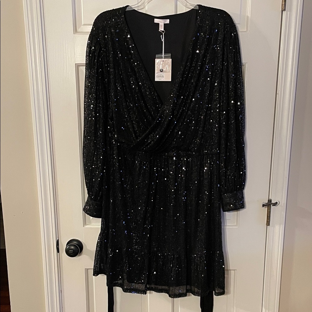 LC Lauren Conrad Black Sequin Long Sleeve Dress